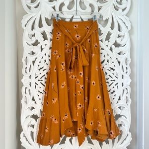 Anthropologie Golden Yellow Floral Midi Skirt